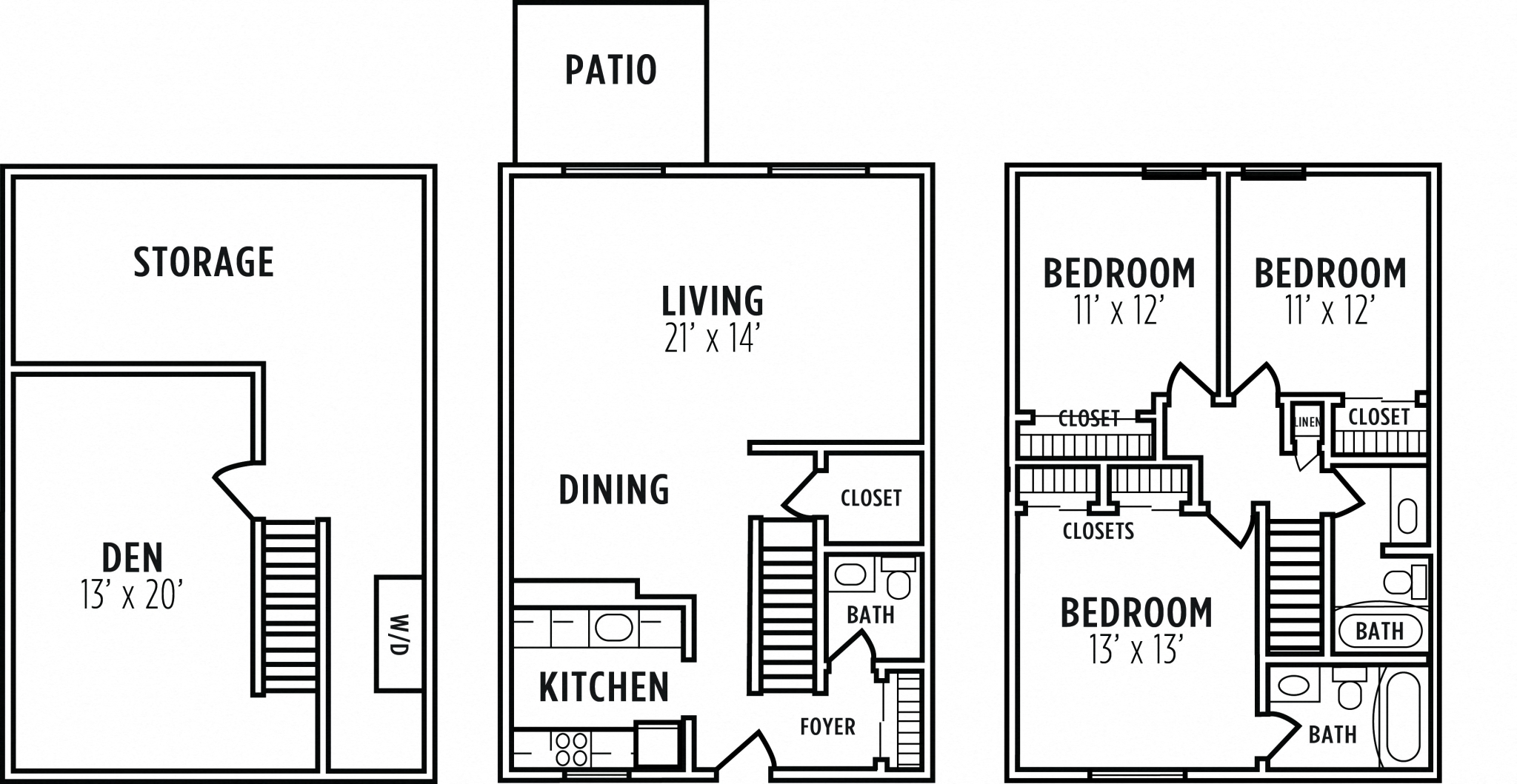 Floor plan for 3 beds, 2.5 baths, 1580 sqft
